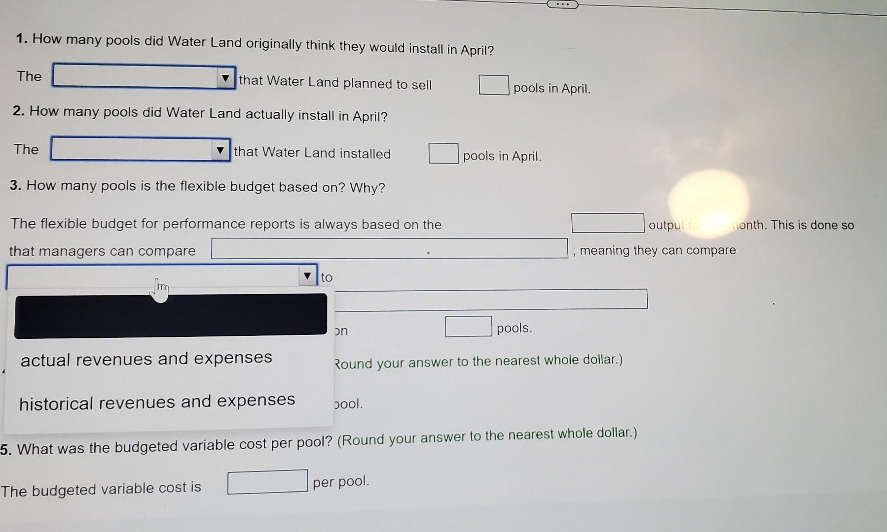 actual results indicate - Land installed pools in April. 3. Hov flexible