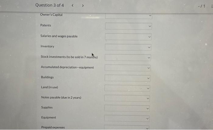 balance sheet classifications. Classify each of the following accounts taken from Faust