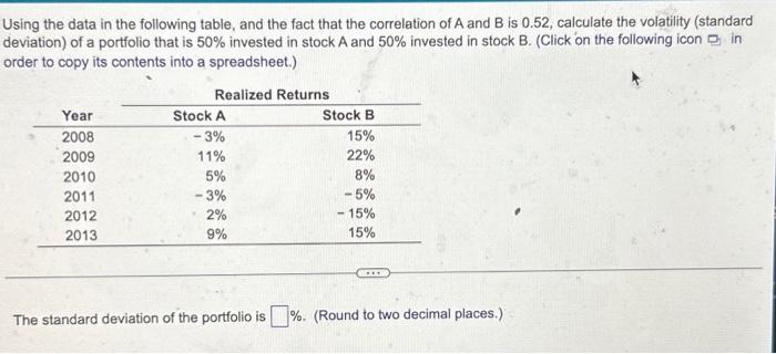  Using the data in the following table, and the fact that
