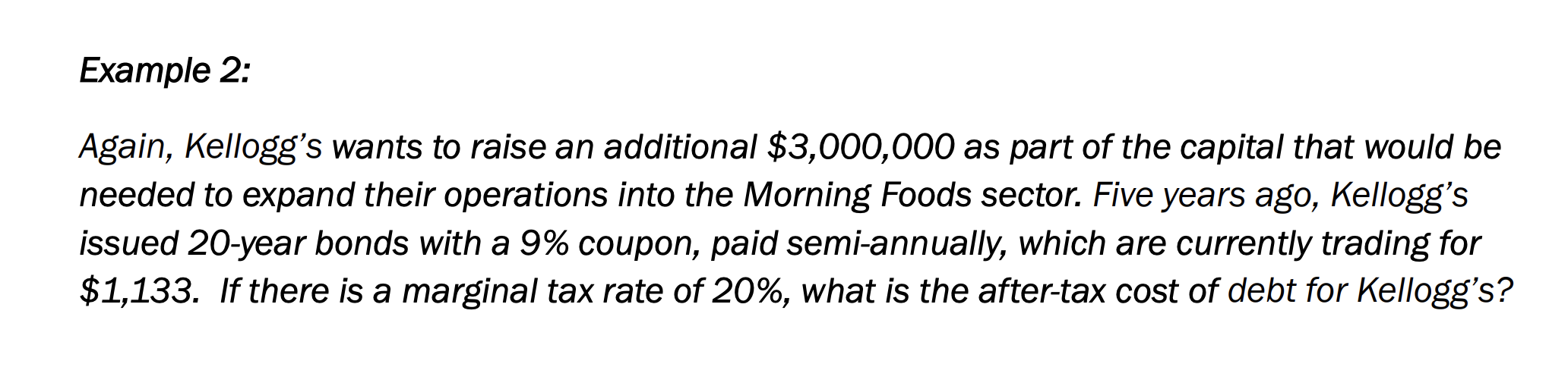 Example 2: Again, Kellogg's wants to raise an additional $3,000,000 as