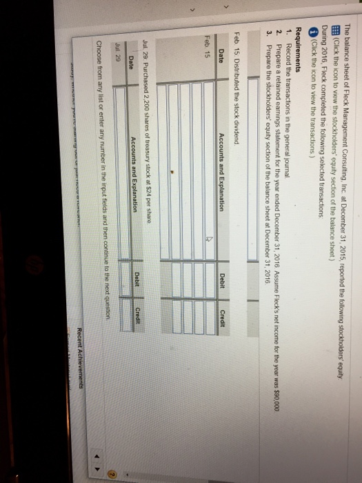 the stockholders' equity section of the balance sheet ) 2. Prepare a