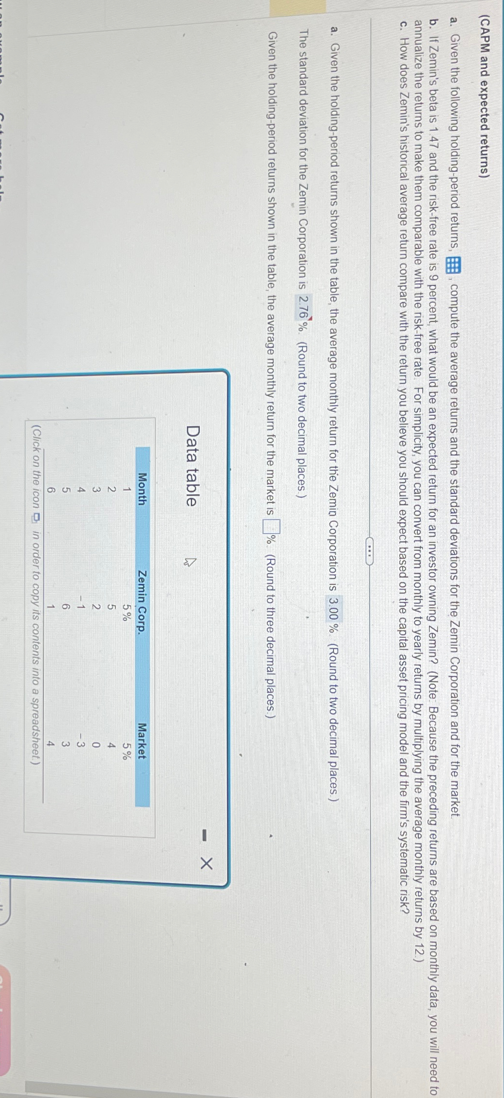  (CAPM and expected returns) a. Given the following holding-period returns, compute