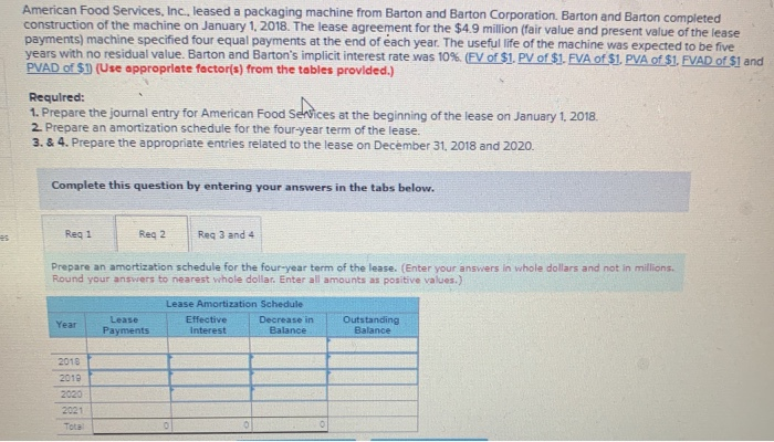  American Food Services, Inc., leased a packaging machine from Barton and