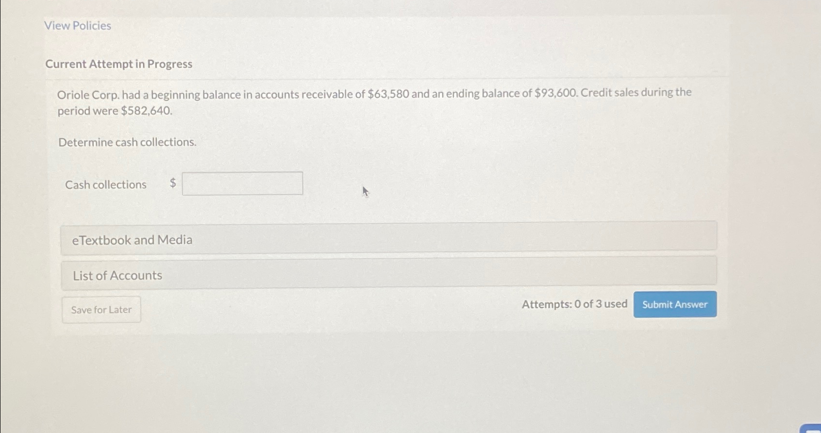  View Policies Current Attempt in Progress Oriole Corp. had a beginning