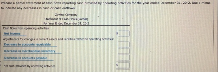 ended December 31, 20-2. Use a minus to indicate any decreases in