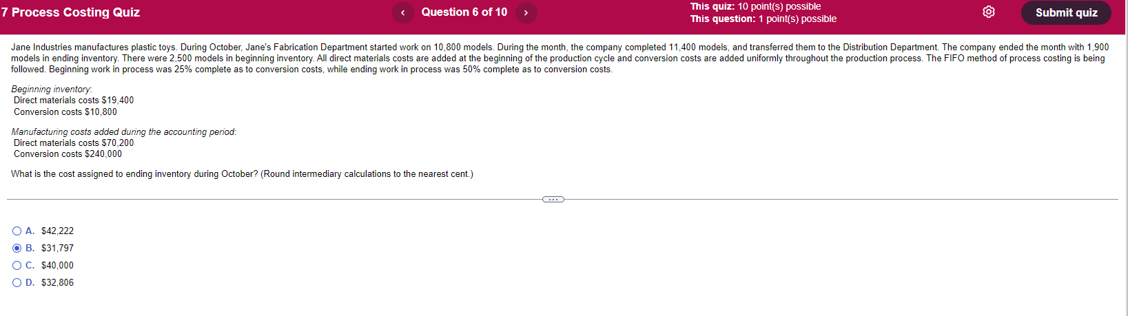 Help solve step-by-step with the correct answer. followed. Beginning work in process