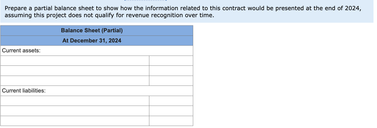  Prepare a partial balance sheet to show how the information related