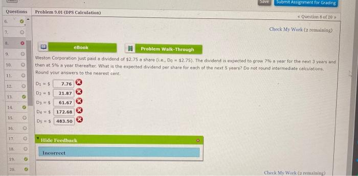  Save Submit Assignment for Grading Questions Problem 3.01 (DPS Calculation) Question