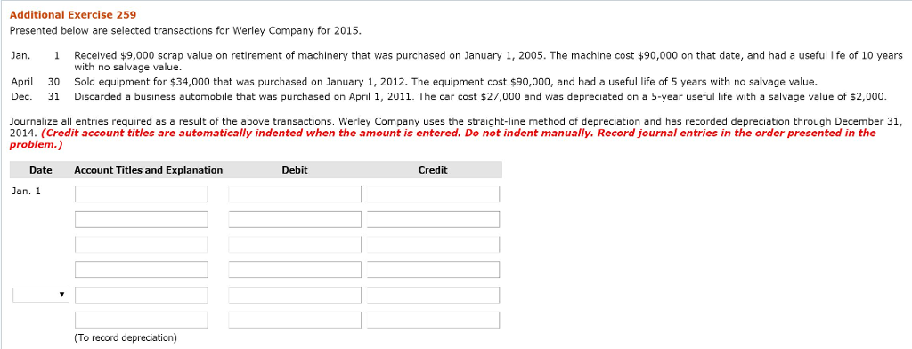  Additional Exercise 259 Presented below are selected transactions for Werley Company