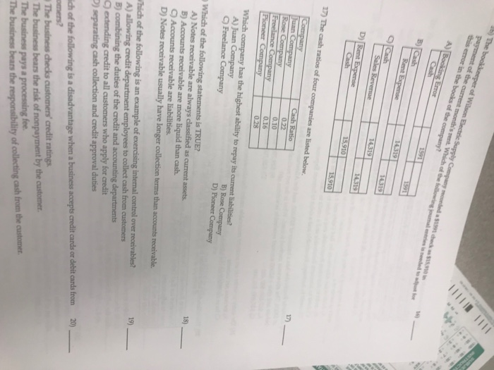 provided by intermal control? 1) A) ensuring timely collection of accounts receivables