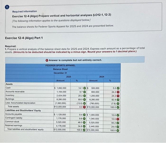  Required information Exercise 12-4 (Algo) Prepare vertical and horizontal analyses (LO12-1,