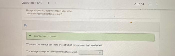 The average cost of the treasury shares was $10 per share. Answer