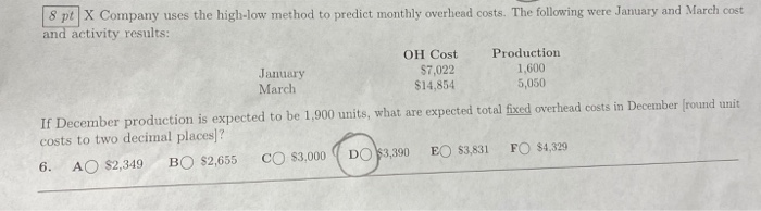  8 pt X Company uses the high-low method to predict monthly