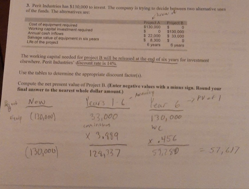 managerial acct, what would be the answer for project A following and