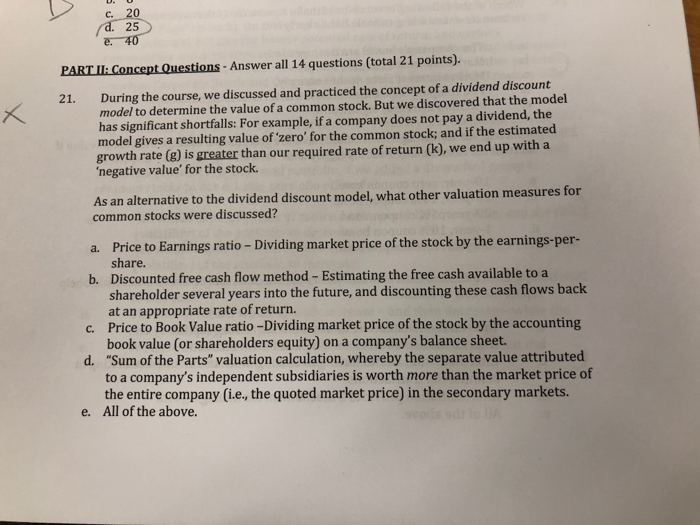  c. 20 d. 25 e 40 PART IT: Concept Questions -