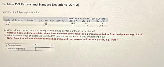  Problem 11-9 Returns and Standard Deviations [LO 1, 2] Consider the