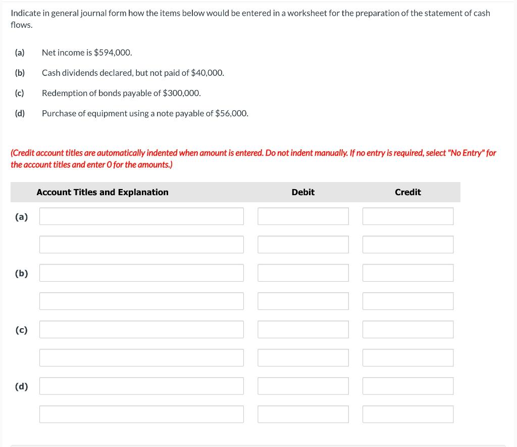  Indicate in general journal form how the items below would be