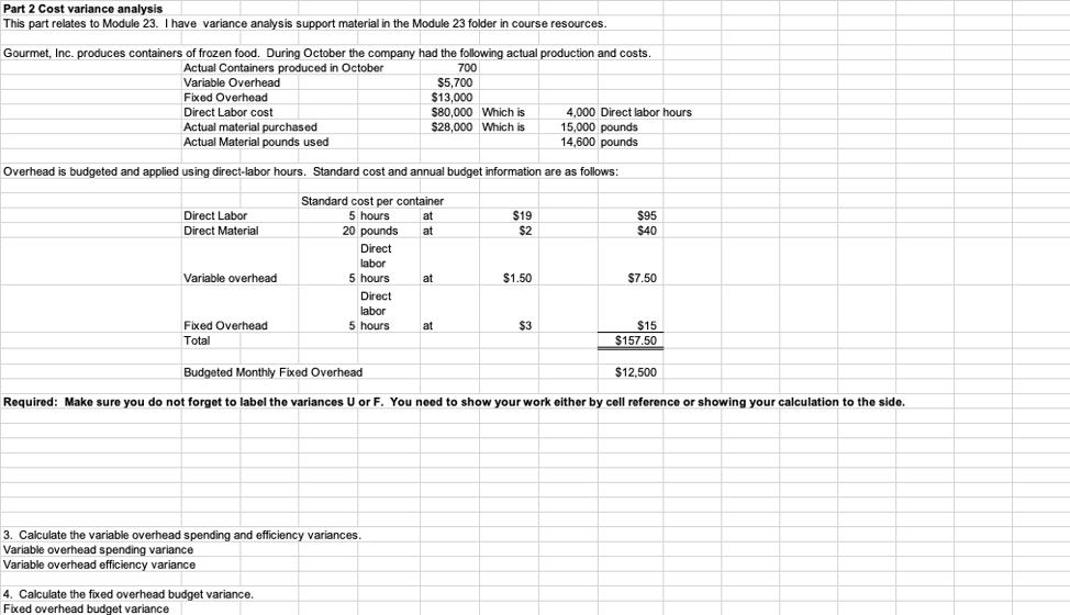  Part 2 Cost variance analysis This part relates to Module 23.