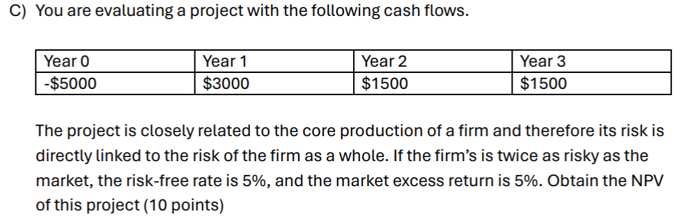  C) You are evaluating a project with the following cash flows.