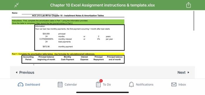  Chapter 10 Excel Assignment instructions & template.xlsx G ACC 213 Lab