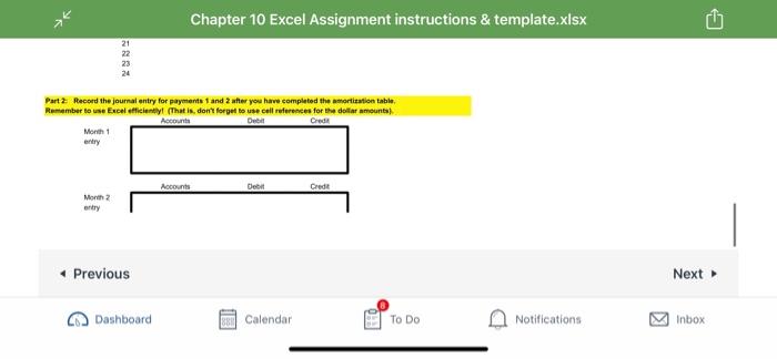 complete the amortization table in Part using information provided Once the table