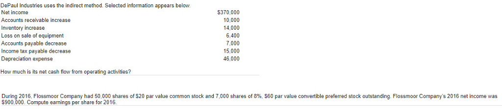 Please answer both and show work DePaul Industries uses the indirect method.