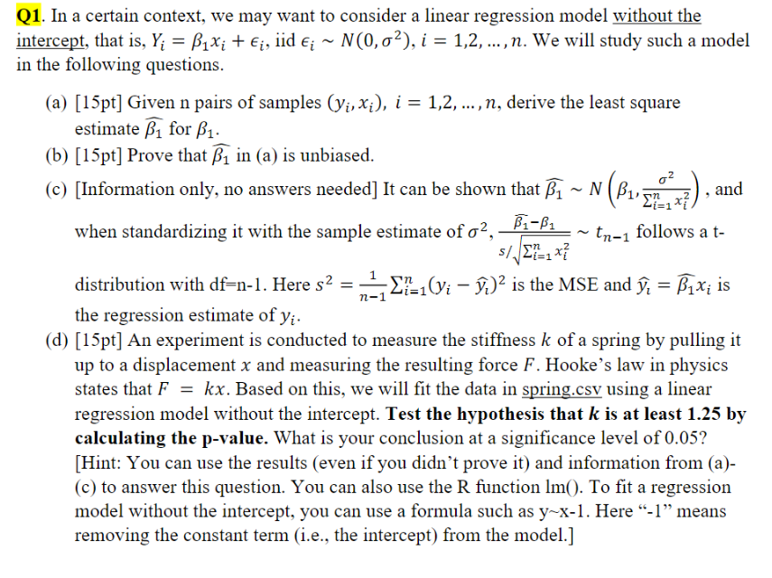 solve 1-d please. Below is the data of spring.csv 1 3
