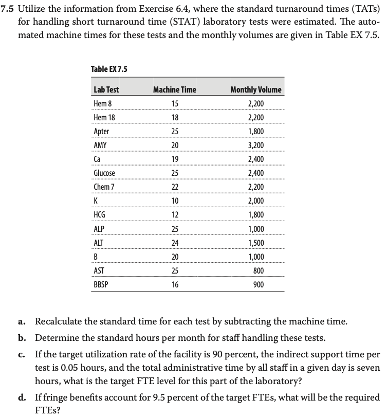 7.5 Utilize the information from Exercise 6.4, where the standard turnaround