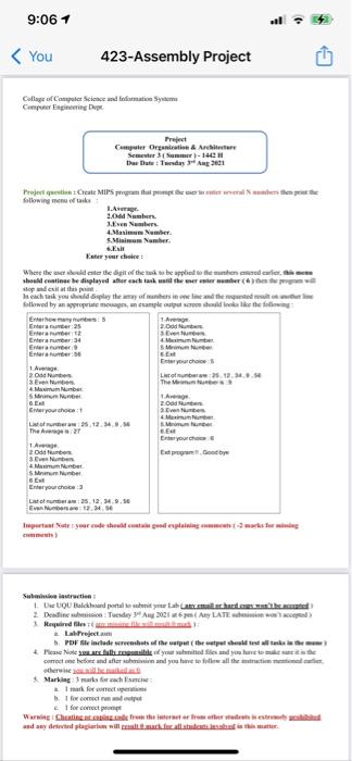  Project question : Create MIPS program that prompt the user to