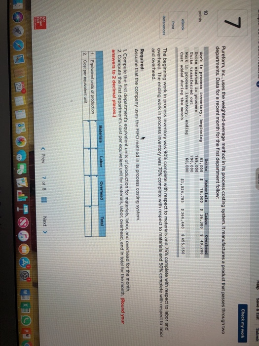  Check my work 7 departments. Data for a recent month for