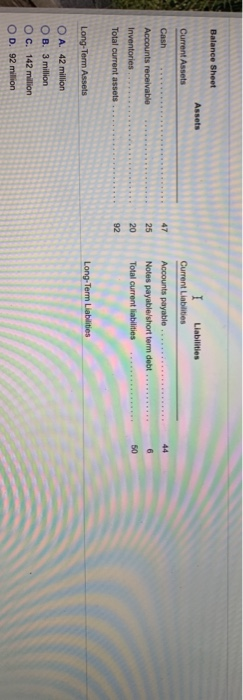  Balance Sheet Assets Current Assets Liabilities Current Liabilities 47 25 Cash