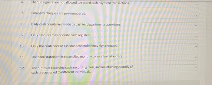 cash payments including petty cash or both. 6. Cheque signers are not