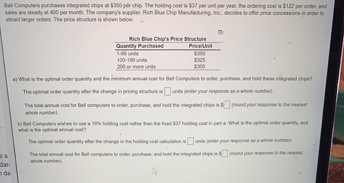  Bell Computers purchases integrated chips at $350 per chip. The holding