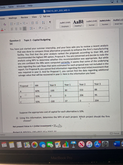  Tools Table Window Help FINC13 301,203 MID A Review View Tell