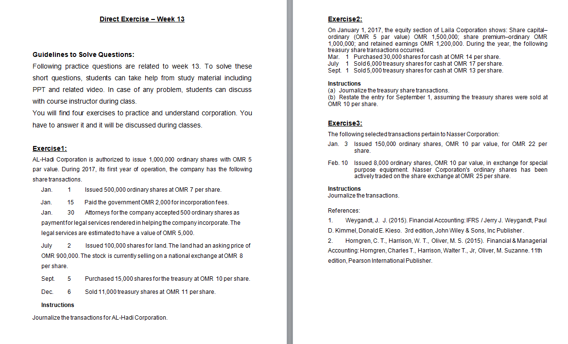  Direct Exercise - Week 13 Exercise2: On January 1, 2017, the