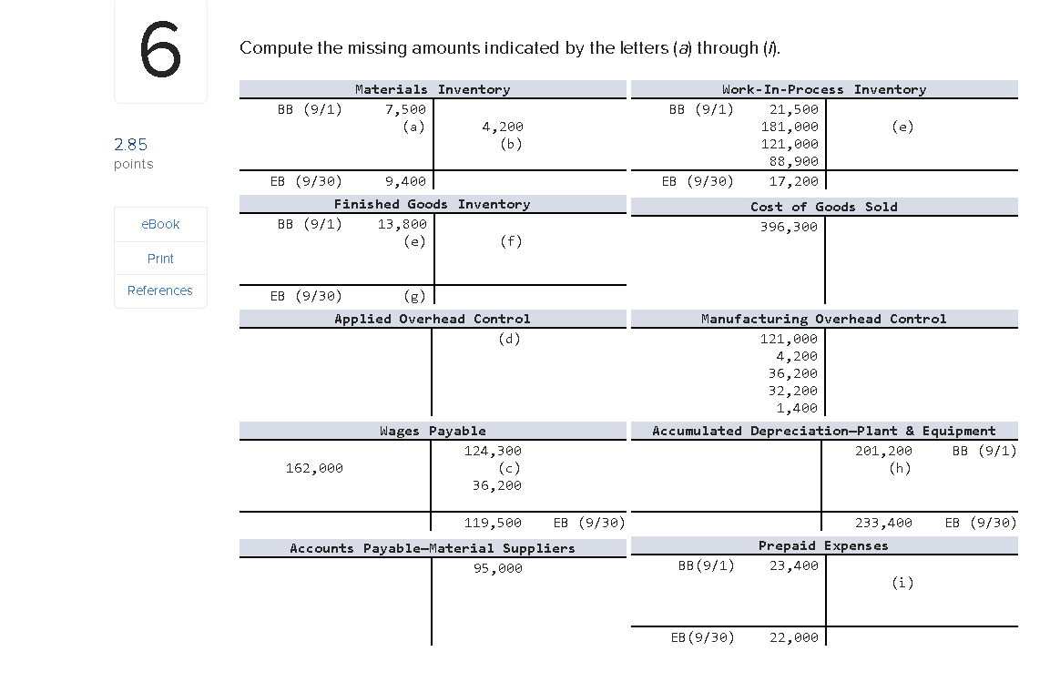  6 Compute the missing amounts indicated by the letters (a) through