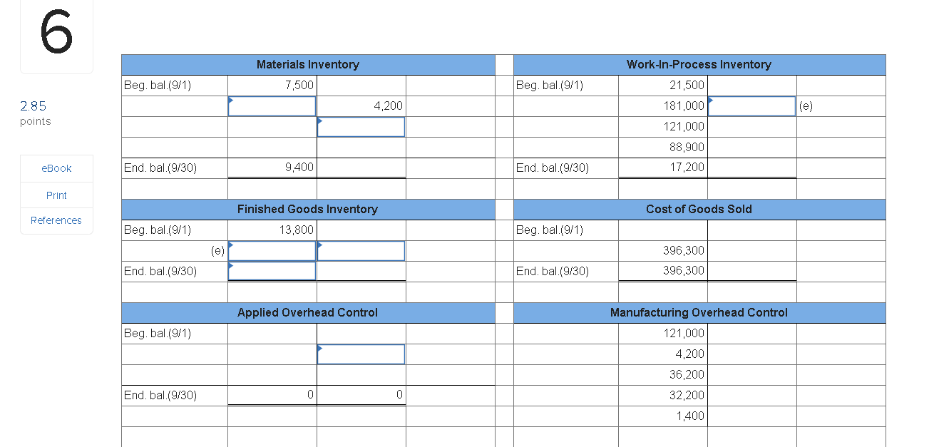 (n). BB (9/1) Materials Inventory 7,500 4,200 (b) 2.85 points Work-In-Process Inventory