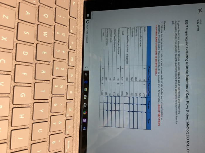  14. 022 point E12-7 Preparing and Evaluating a Simple Statement of