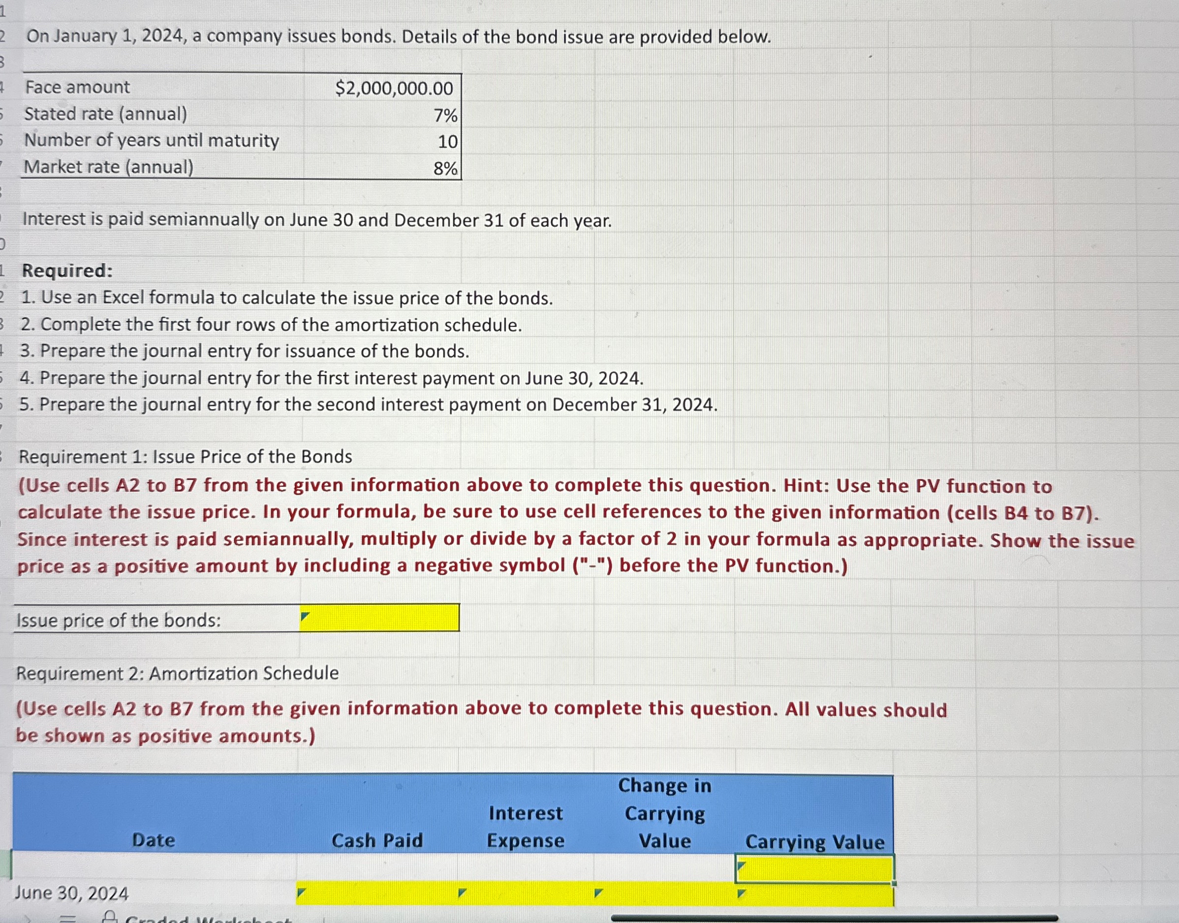  On January 1,2024, a company issues bonds. Details of the bond