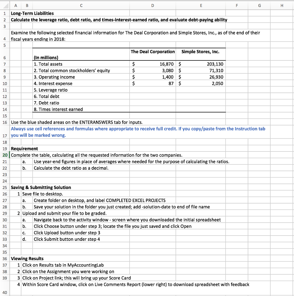1 2 A B Long-Term Liabilities Calculate the leverage ratio, debt