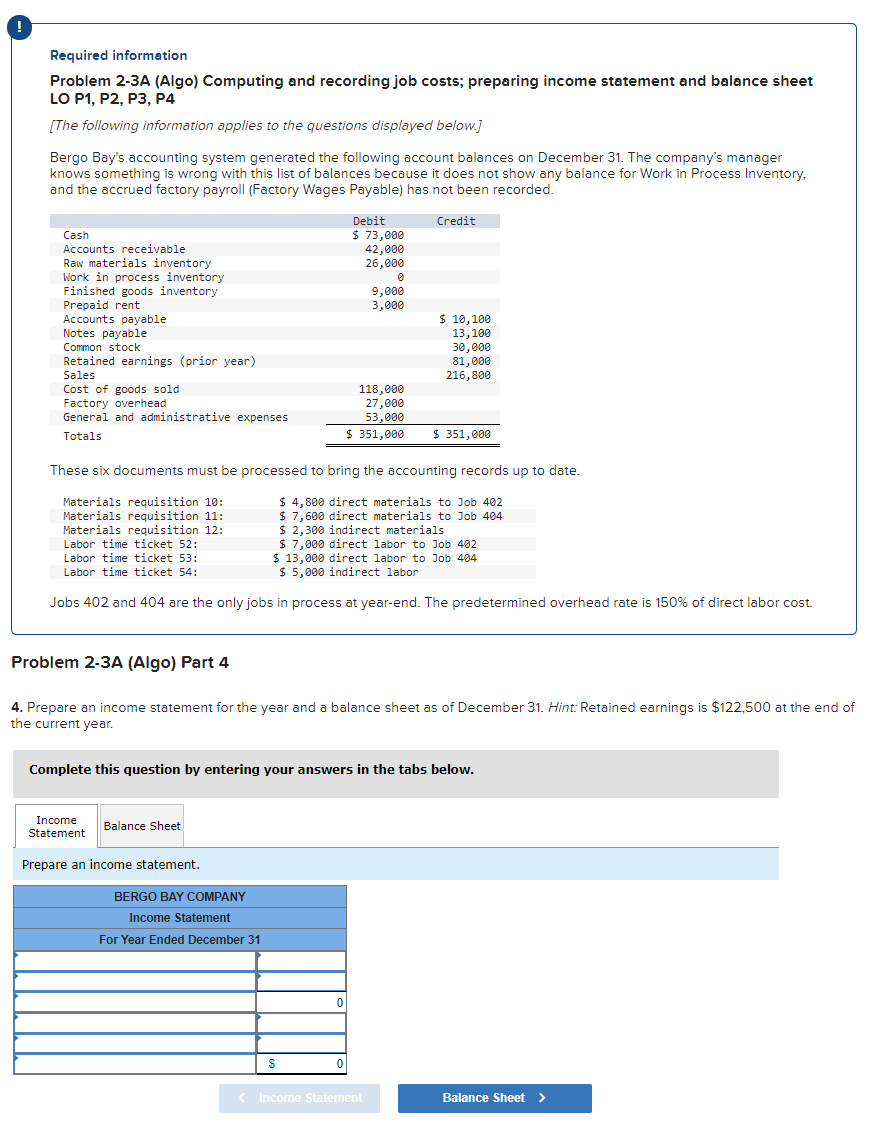 income statement and balance sheet LO P1, P2, P3, P4 (The following