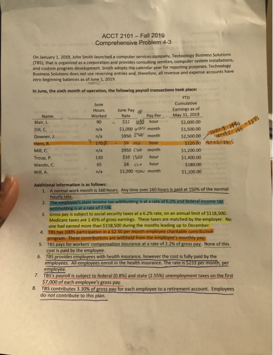  ACCT 2101 - Fall 2019 Comprehensive Problem 4-3 On January 1,
