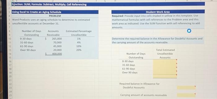  Fuction: SUM; Formula: Subtract, Multiplya Cell Referencing Using Excel to Create