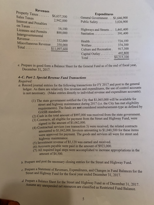 entire question 4-C. Part 2. Special Revenue Fund Transactions Required: a. Record