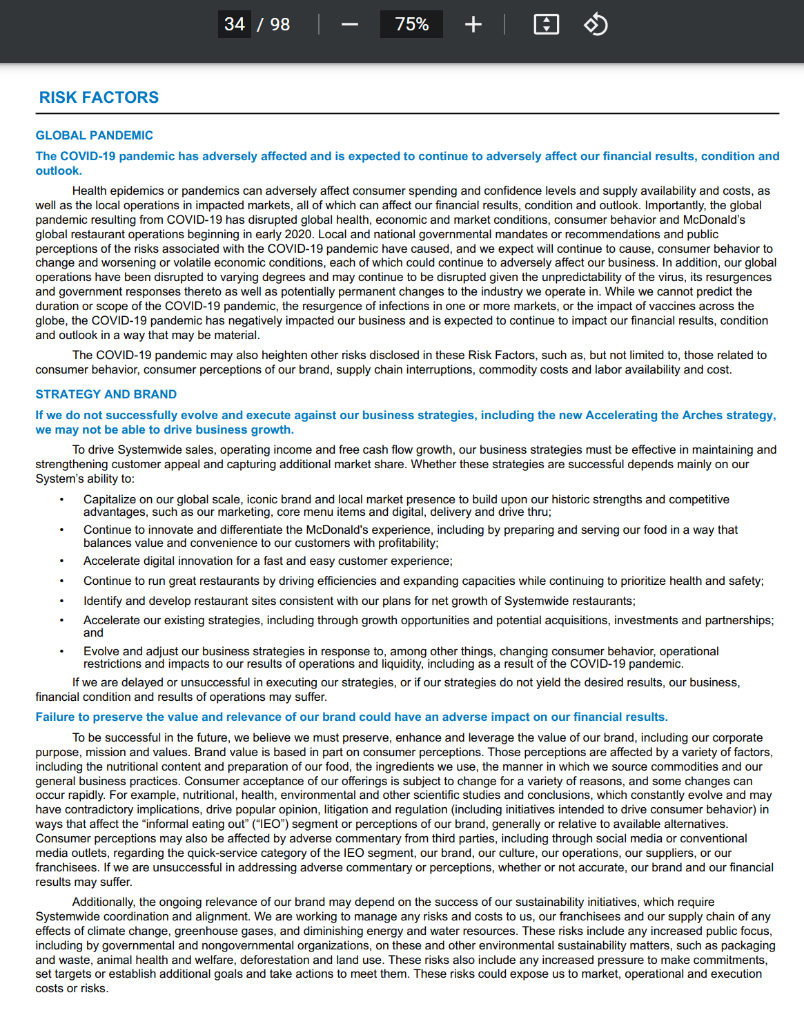financial analysis tools. Example Follow through this example for McDonald's from reporting