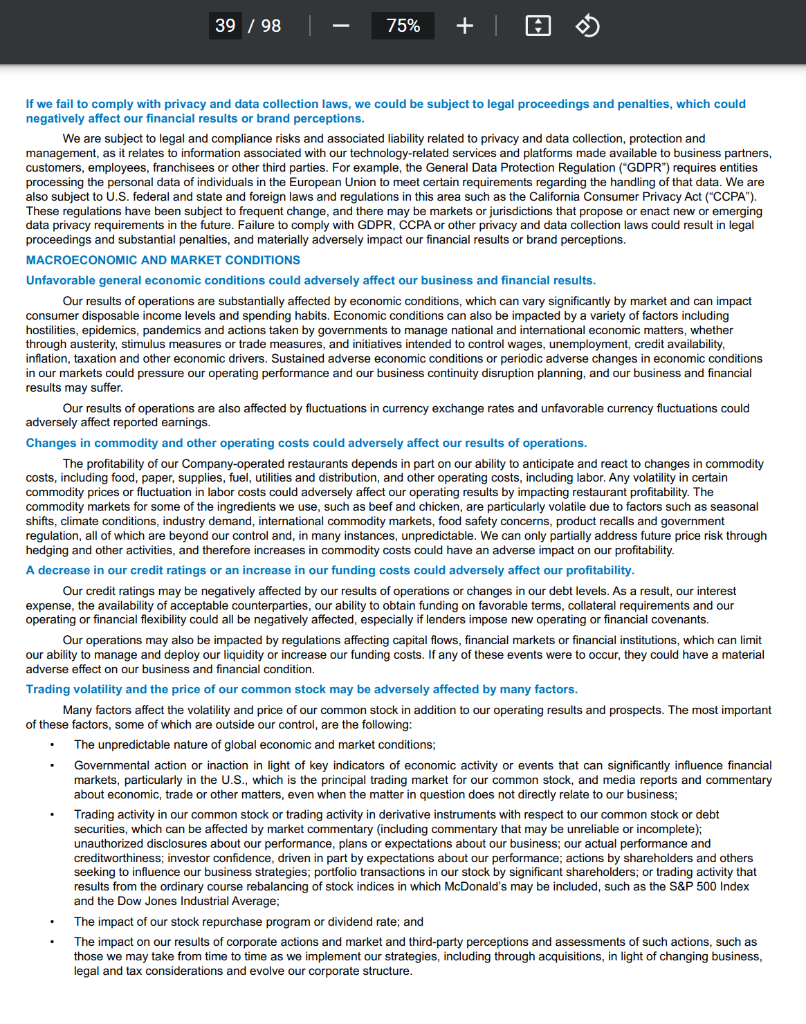 2018 annual 10-K report of McDonalds Corporation (ticker: MCD), which is available