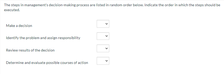 The steps in management's decision-making process are listed in random order