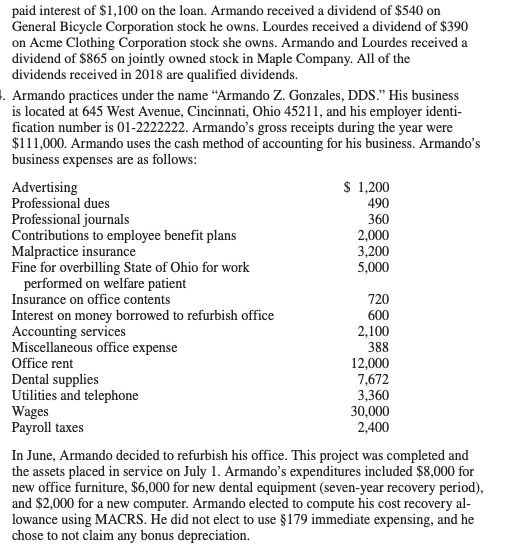 complete Armando and Lourdes Gonzales's 2018 federal income tax return. If any