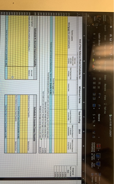 of Year Balance Sheet Schedules For: Whisenant Farms Year Ending: Tas 2014