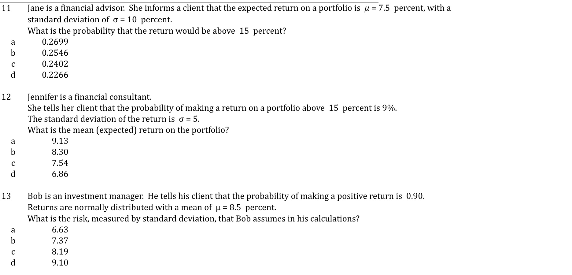 11 a b c d 12 a b c d 13 a